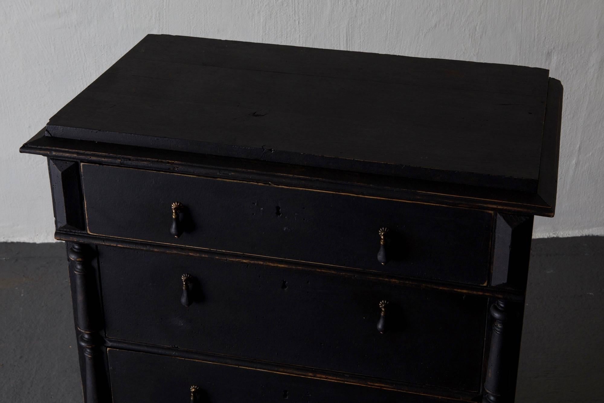 Hand-Painted Chest of Drawers Tall Swedish Black, 19th Century, Sweden