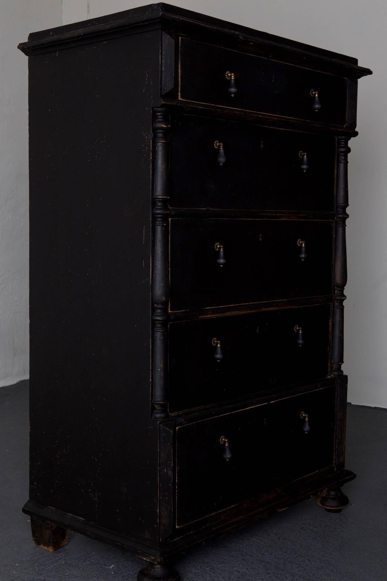 Chest of Drawers Tall Swedish Black, 19th Century, Sweden In Good Condition In New York, NY