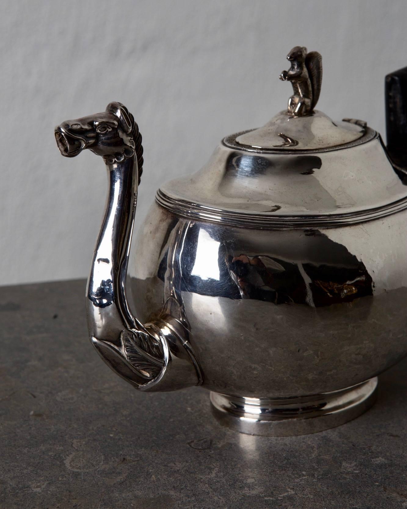 Coffee Pot Silver European 19th Century Empire Blackened Handle, Austria In Good Condition For Sale In New York, NY