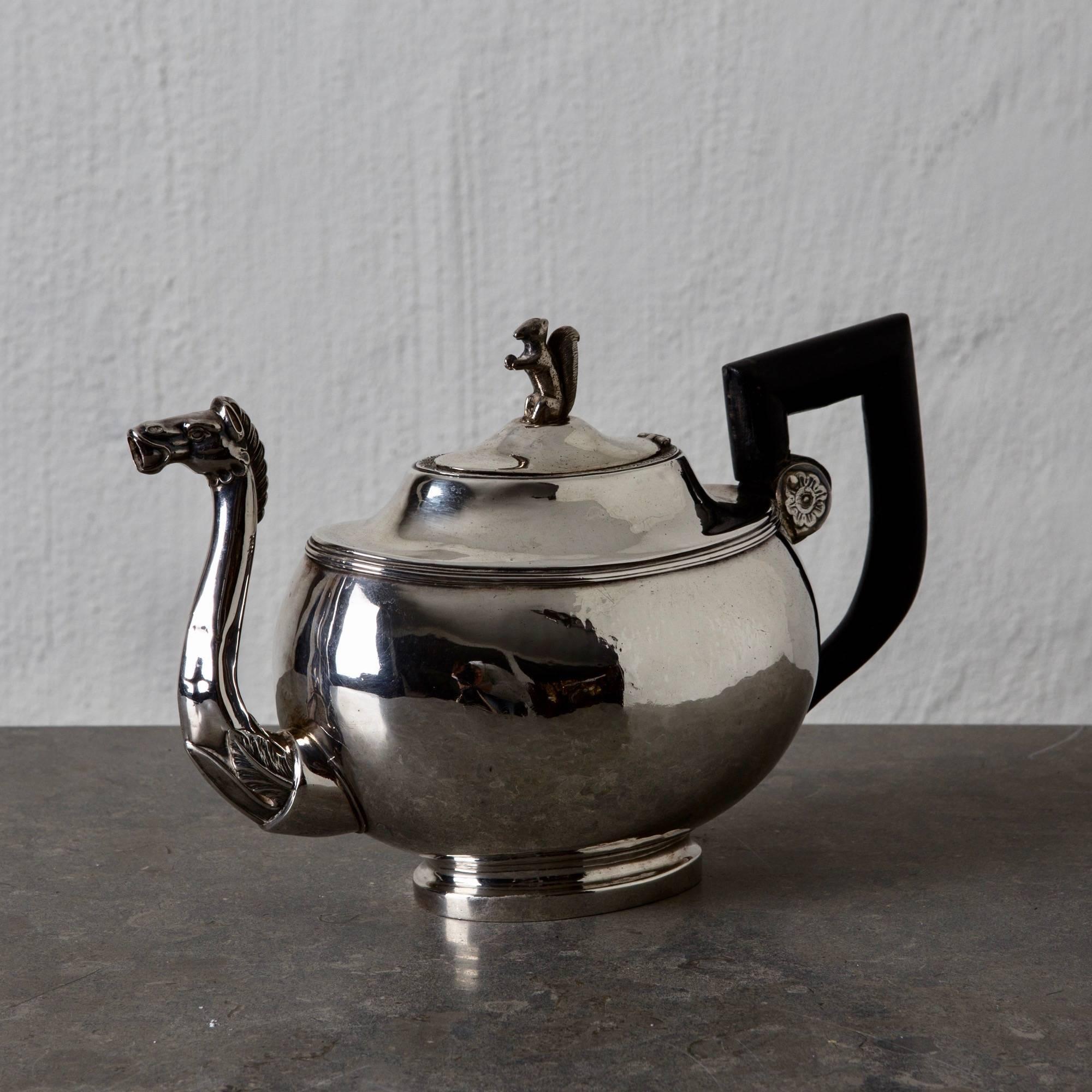 Austrian Coffee Pot Silver European 19th Century Empire Blackened Handle, Austria For Sale