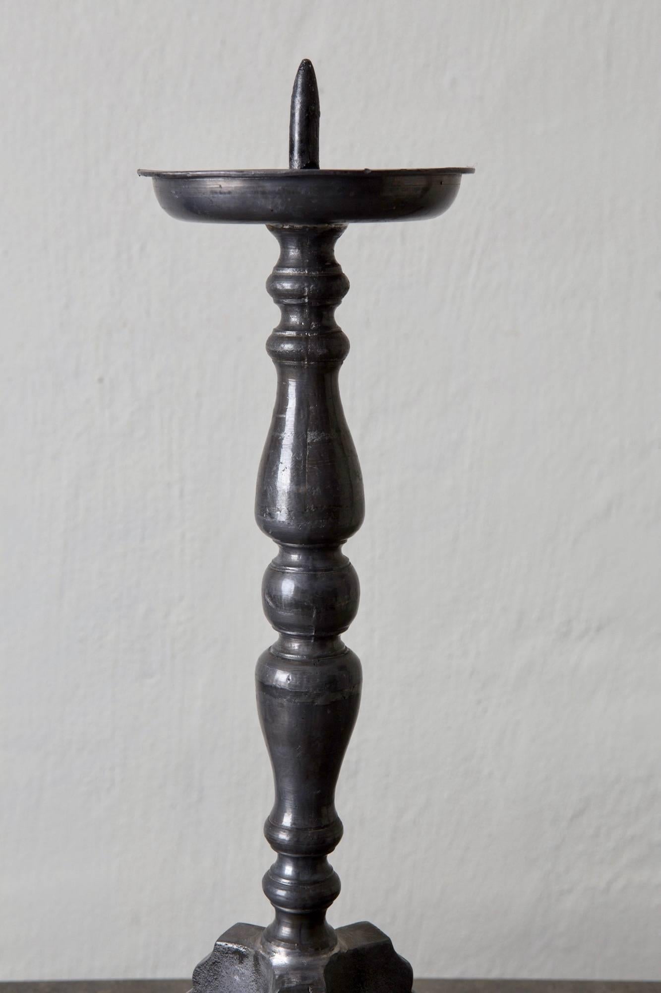18th Century Candlesticks Spanish Tall Pewter Gray Baroque, Spain