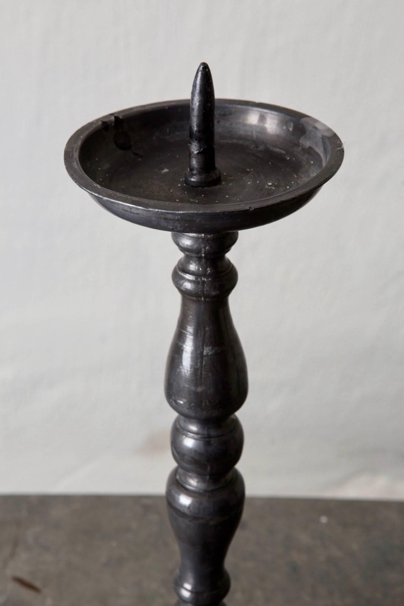 Candlesticks Spanish Tall Pewter Gray Baroque, Spain In Good Condition In New York, NY