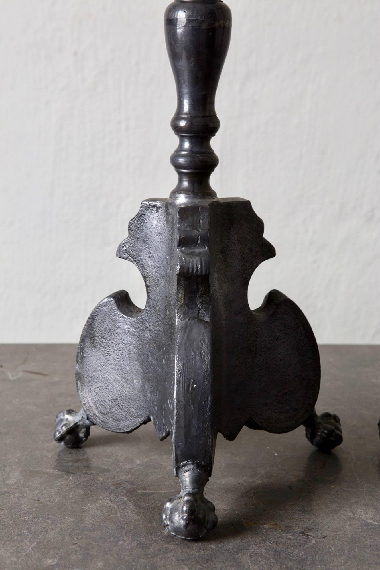 Candlesticks Spanish Tall Pewter Gray Baroque, Spain 1