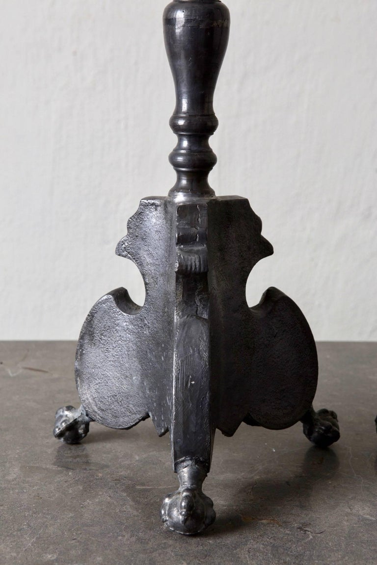 Candlesticks Spanish Tall Pewter Gray Baroque, Spain For Sale at 1stDibs
