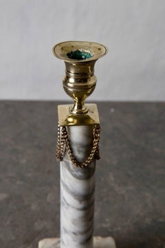 Candlesticks Swedish Gustavian Neoclassical Gray Marble Brass, Sweden