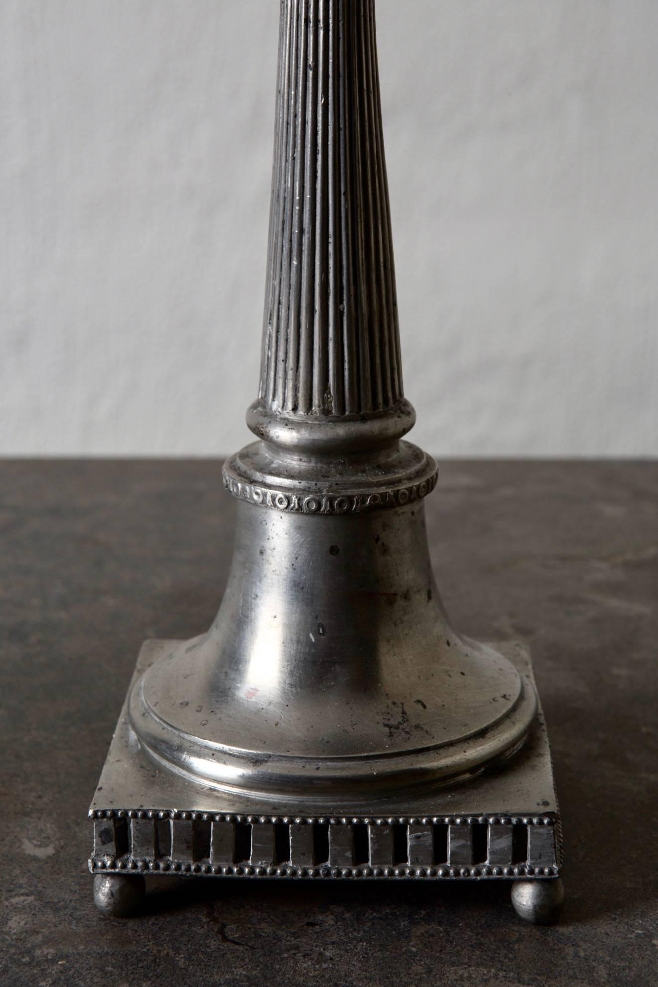 Candlesticks Gustavian Neoclassical Swedish Pair Pewter Gray 19th Century Sweden In Good Condition In New York, NY