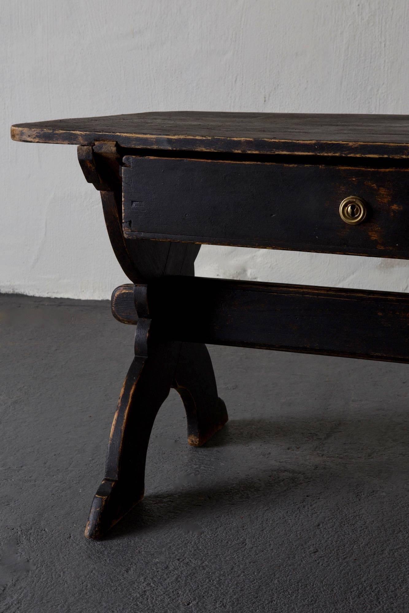 Hand-Painted Desk Swedish 19th Century Black Rustic Sweden