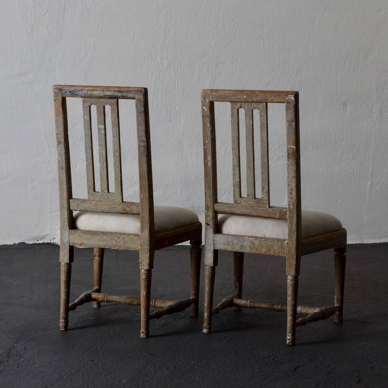 19th Century Dining Chairs Swedish Set of Four Gustavian Original Paint Green Sweden For Sale