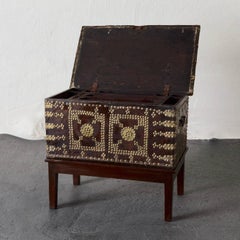 Chest on Stand Rustic Brown Wood Brass Nail Heads