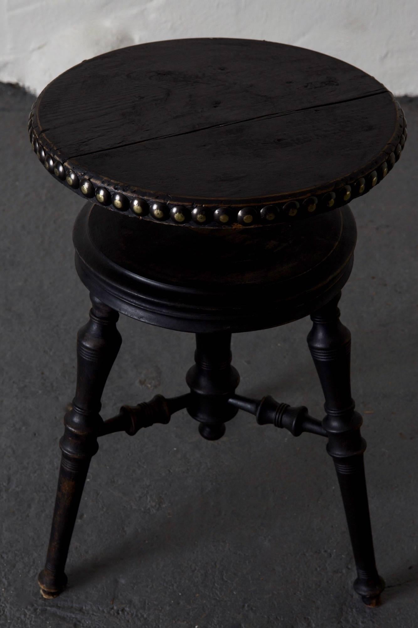 Stool Swedish Brass Black 19th Century Sweden In Good Condition In New York, NY