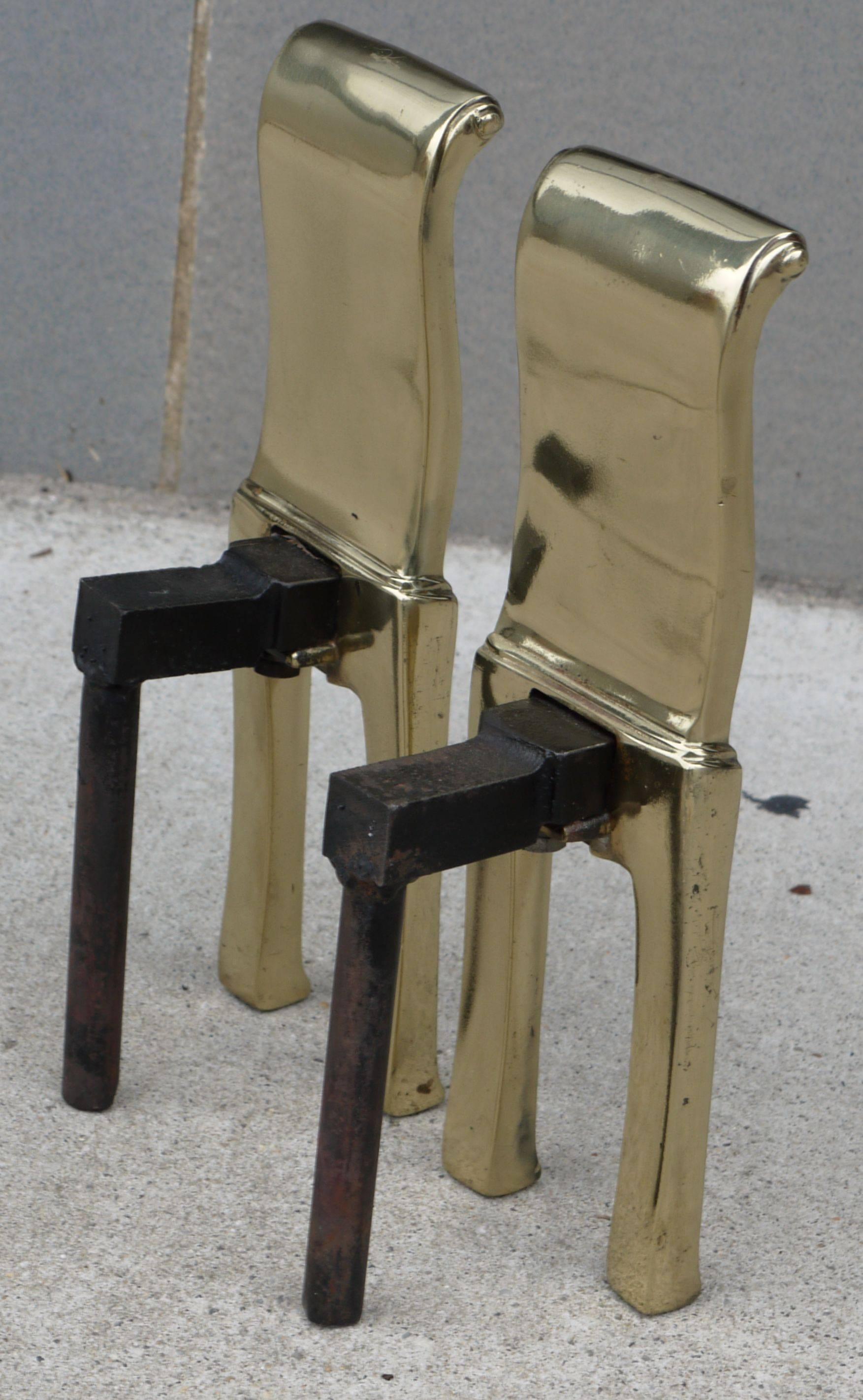Polished Pair of Modernist Andirons by Virginia Metalcrafters