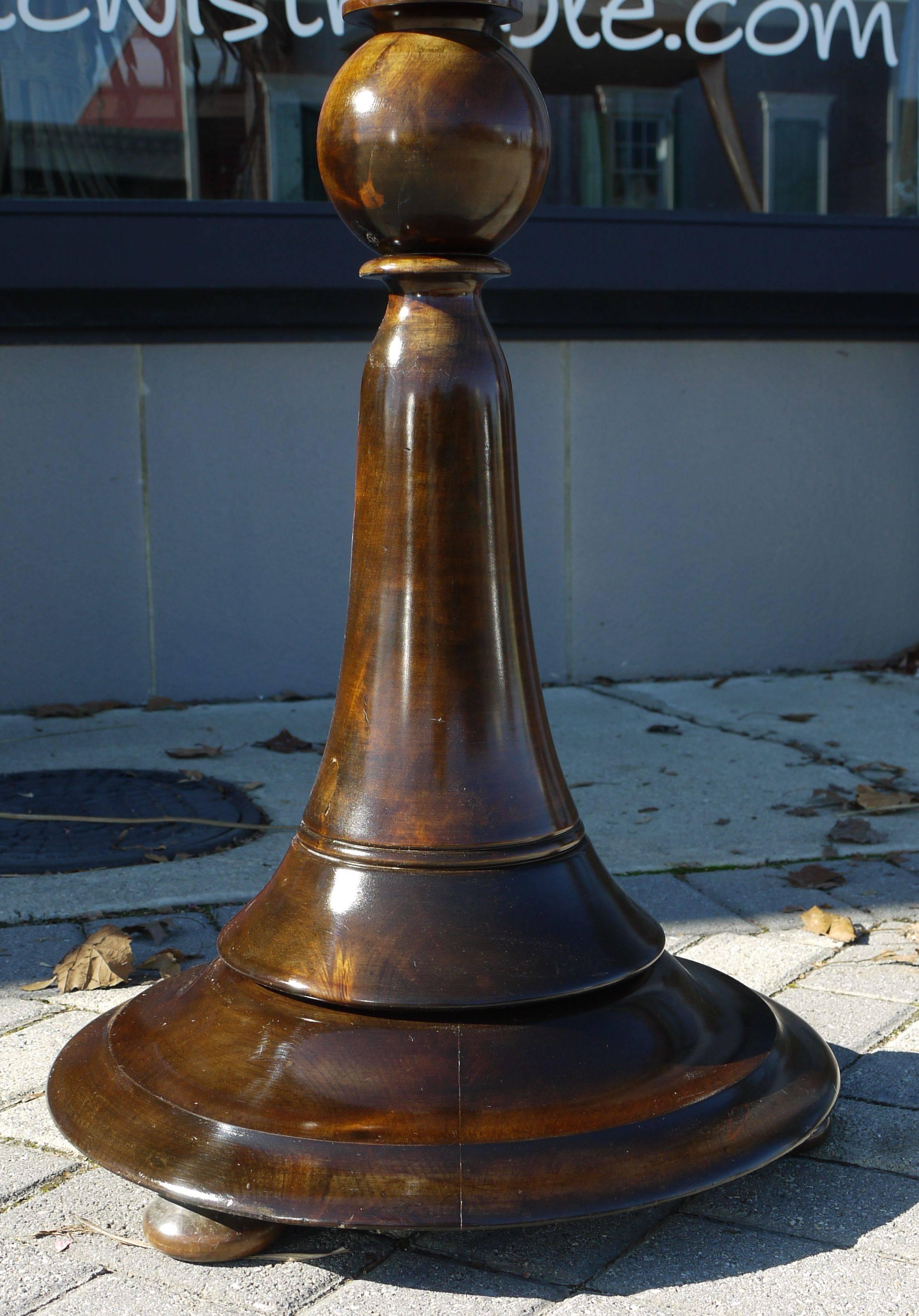 Incredible turned walnut floor lamp whose base measures 18