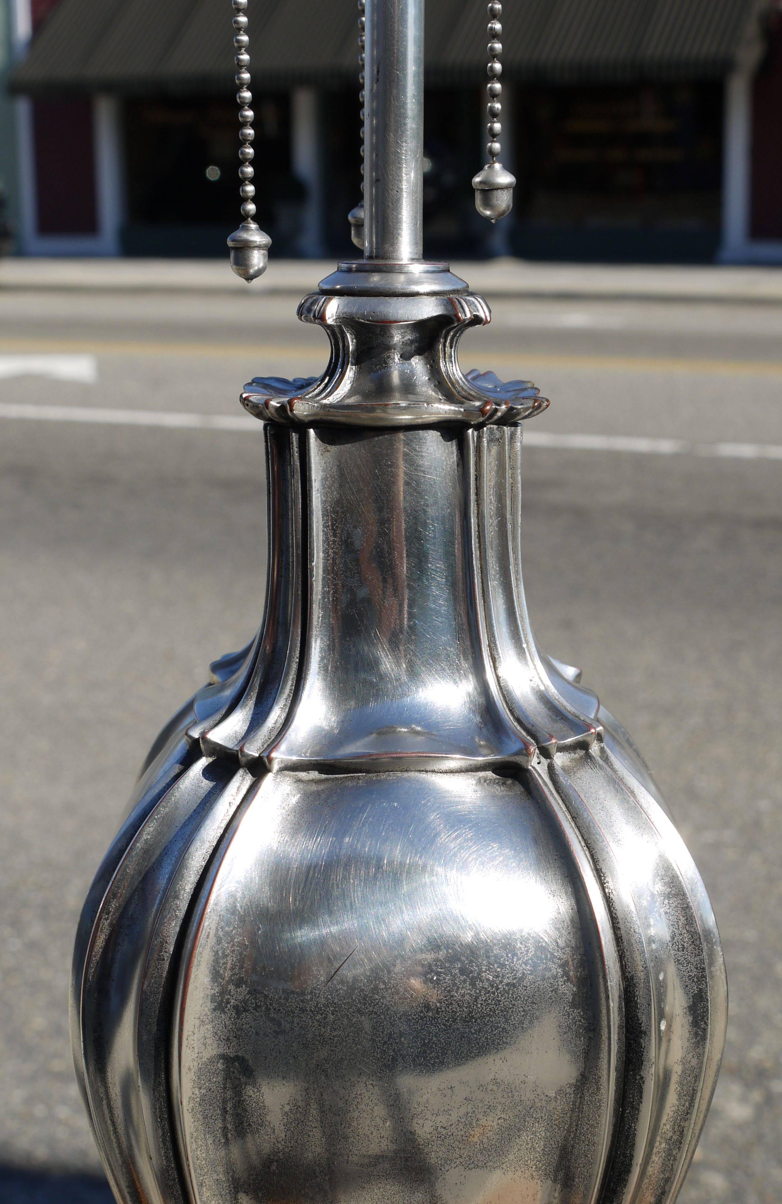 Plated Silvered Bronze Lamp Attributed to E.F. Caldwell For Sale