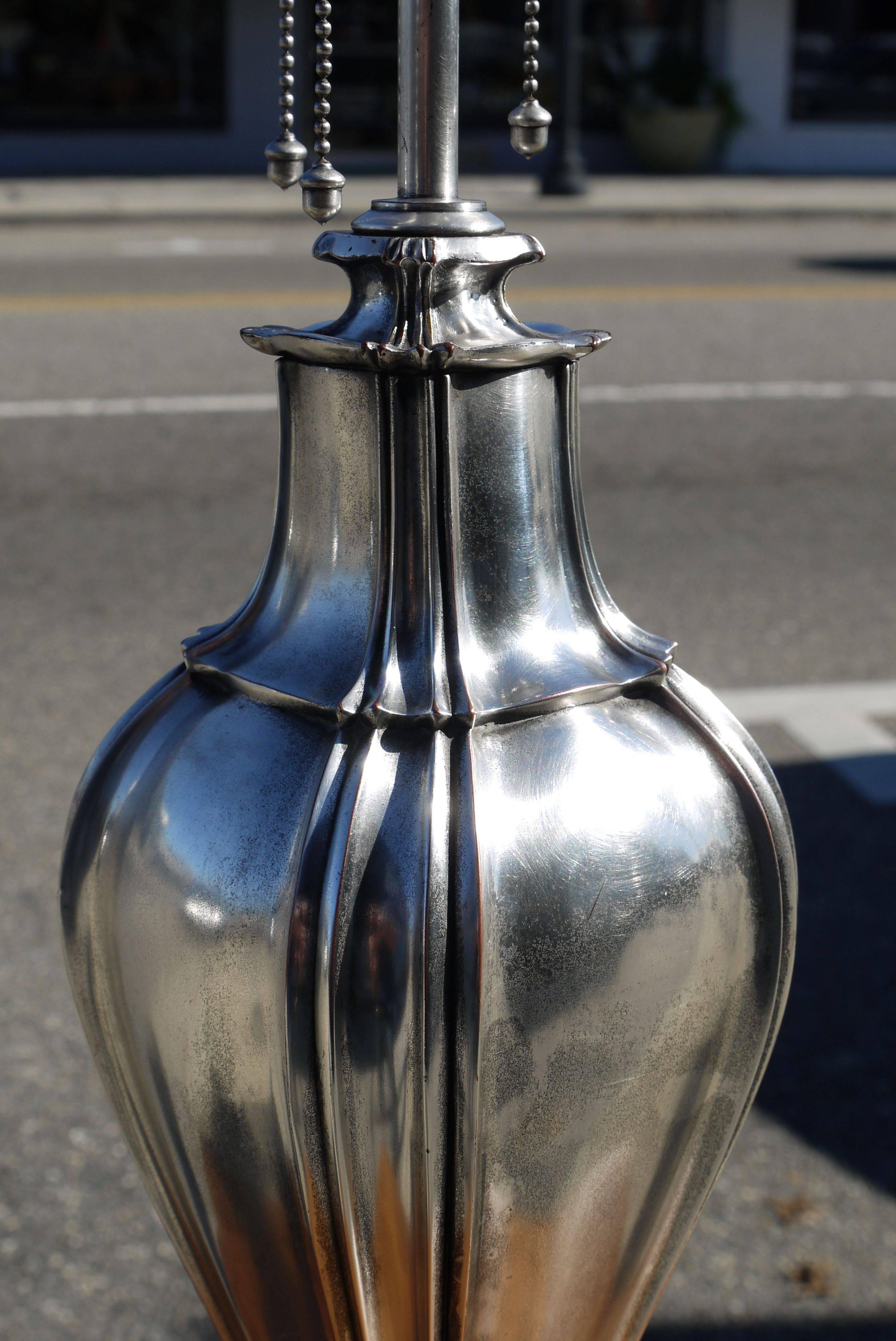 Silvered Bronze Lamp Attributed to E.F. Caldwell In Excellent Condition For Sale In Kilmarnock, VA
