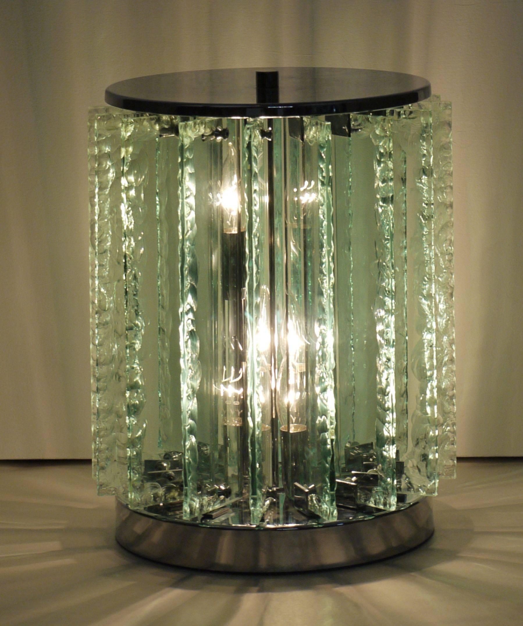 Art Glass Italian Chiseled Glass Table Lamp For Sale