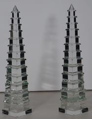 Pair of Cut Crystal Pagoda Form Obelisks