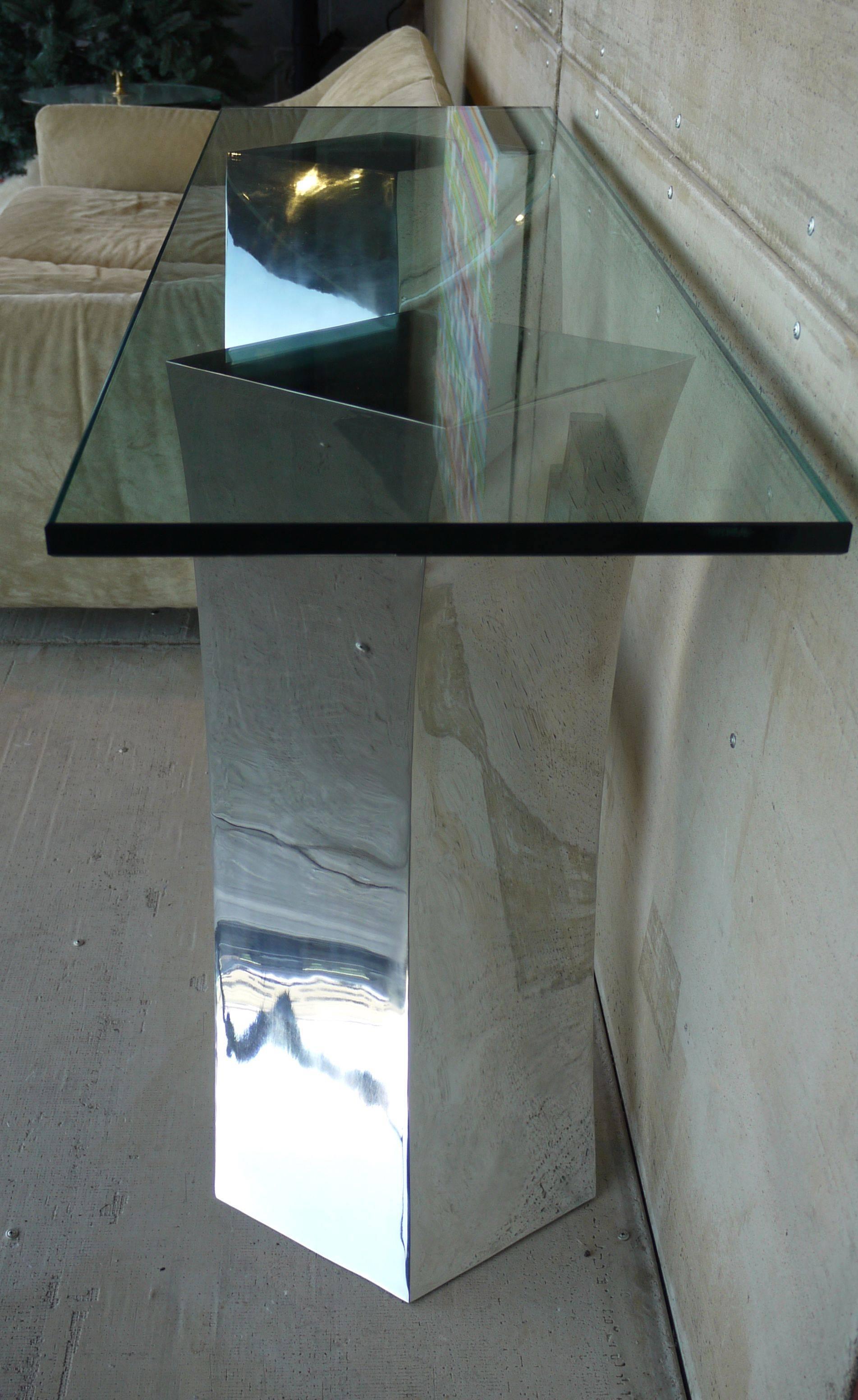 Glass Forged Stainless Steel Console Table by Curtis Norton