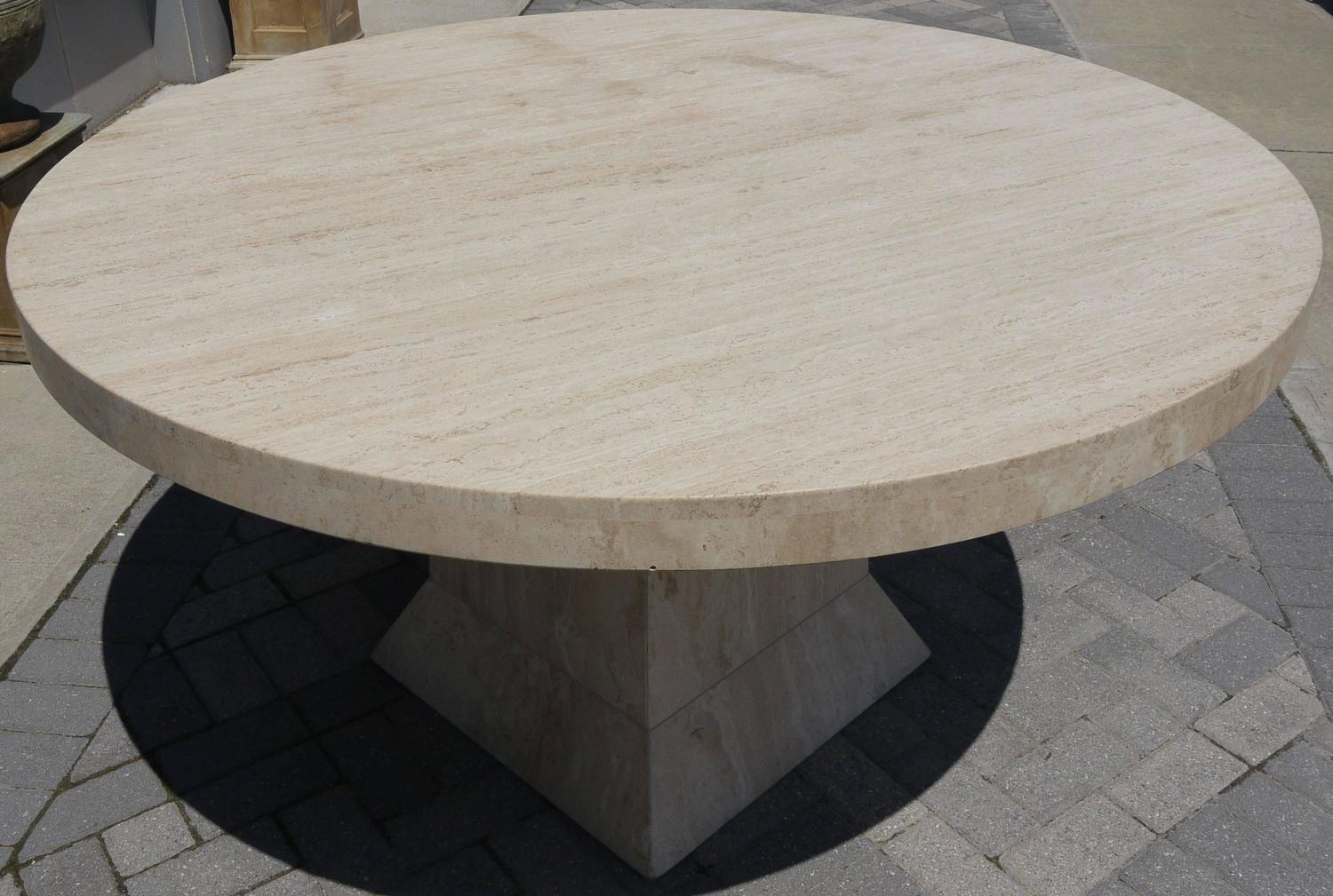 Large Round Travertine Center Table For Sale at 1stdibs