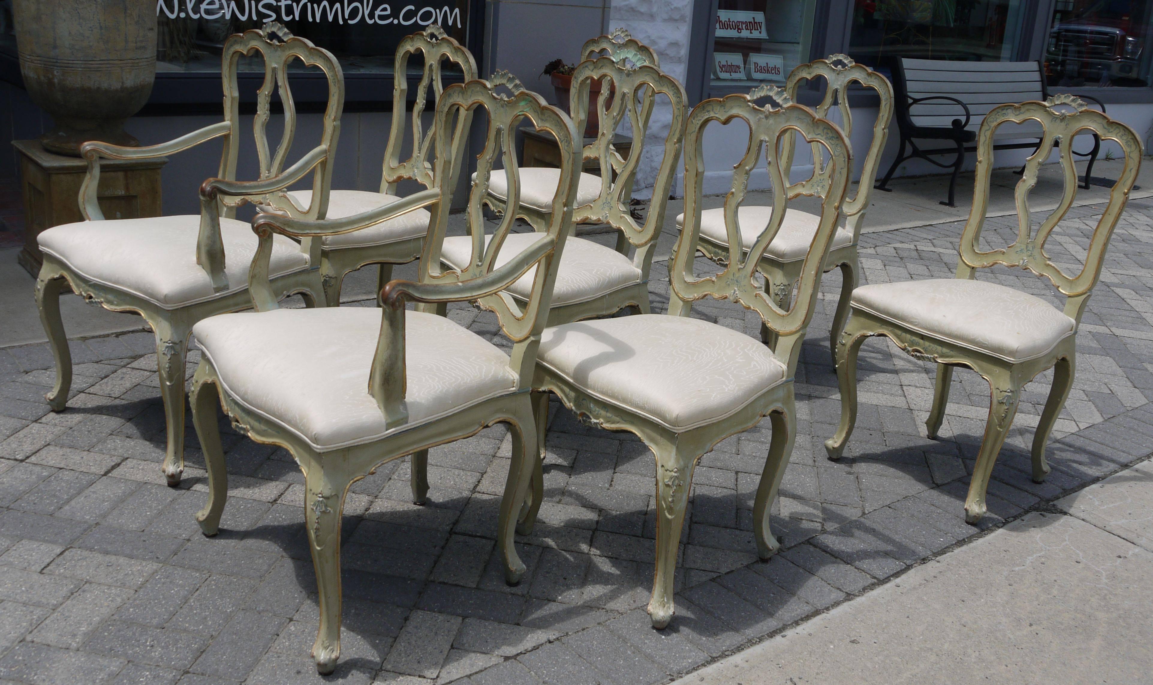 Italian Set of Eight 19th Century Venetian Chairs For Sale