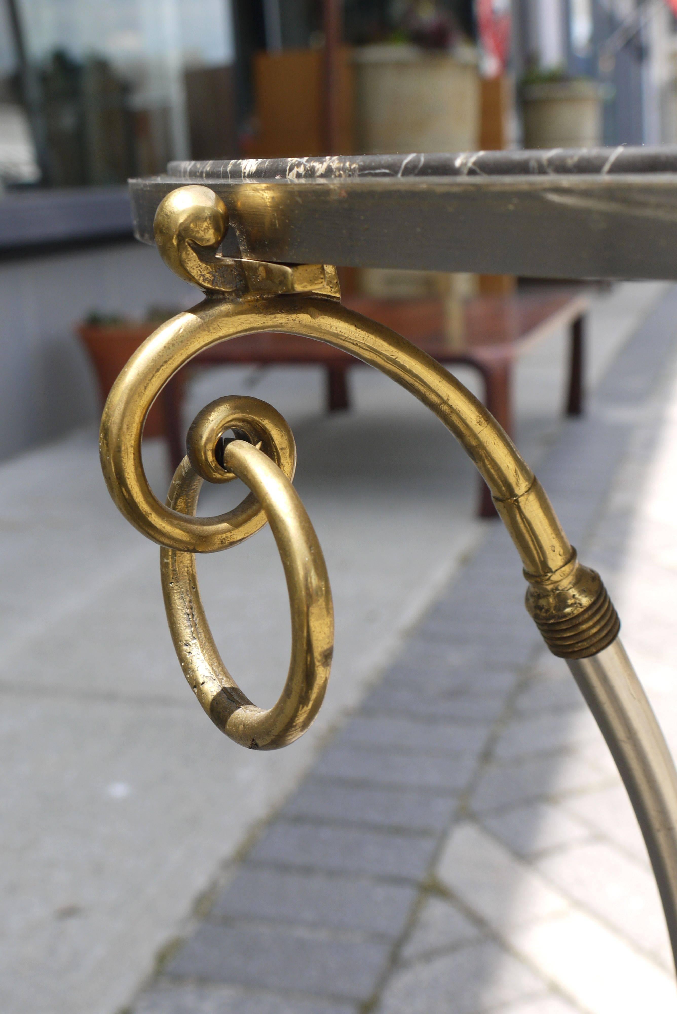 French Neoclassical Italian Tripod Table in Brushed Nickel and Brass