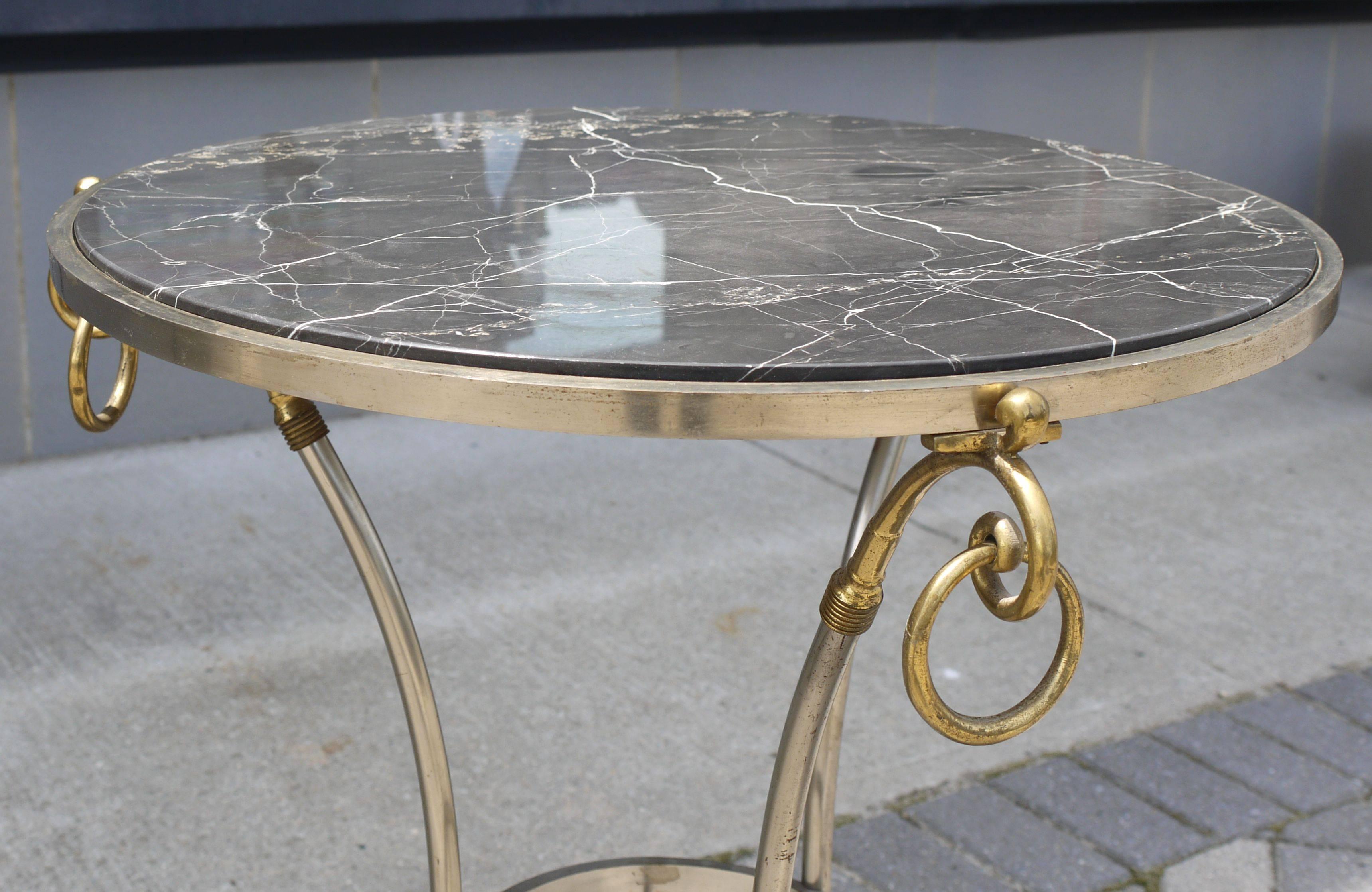 Mid-20th Century Neoclassical Italian Tripod Table in Brushed Nickel and Brass