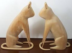 Matched Pair of Cat Carvings by Linvel Barker, Kentucky