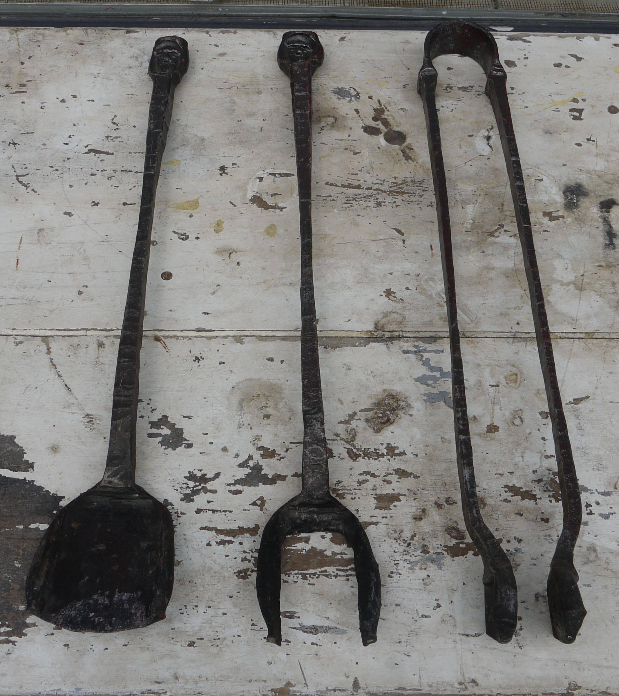 Late 20th Century Brutalist Forged Iron Fireplace Toolset by Gianfranco Romagna, 1970
