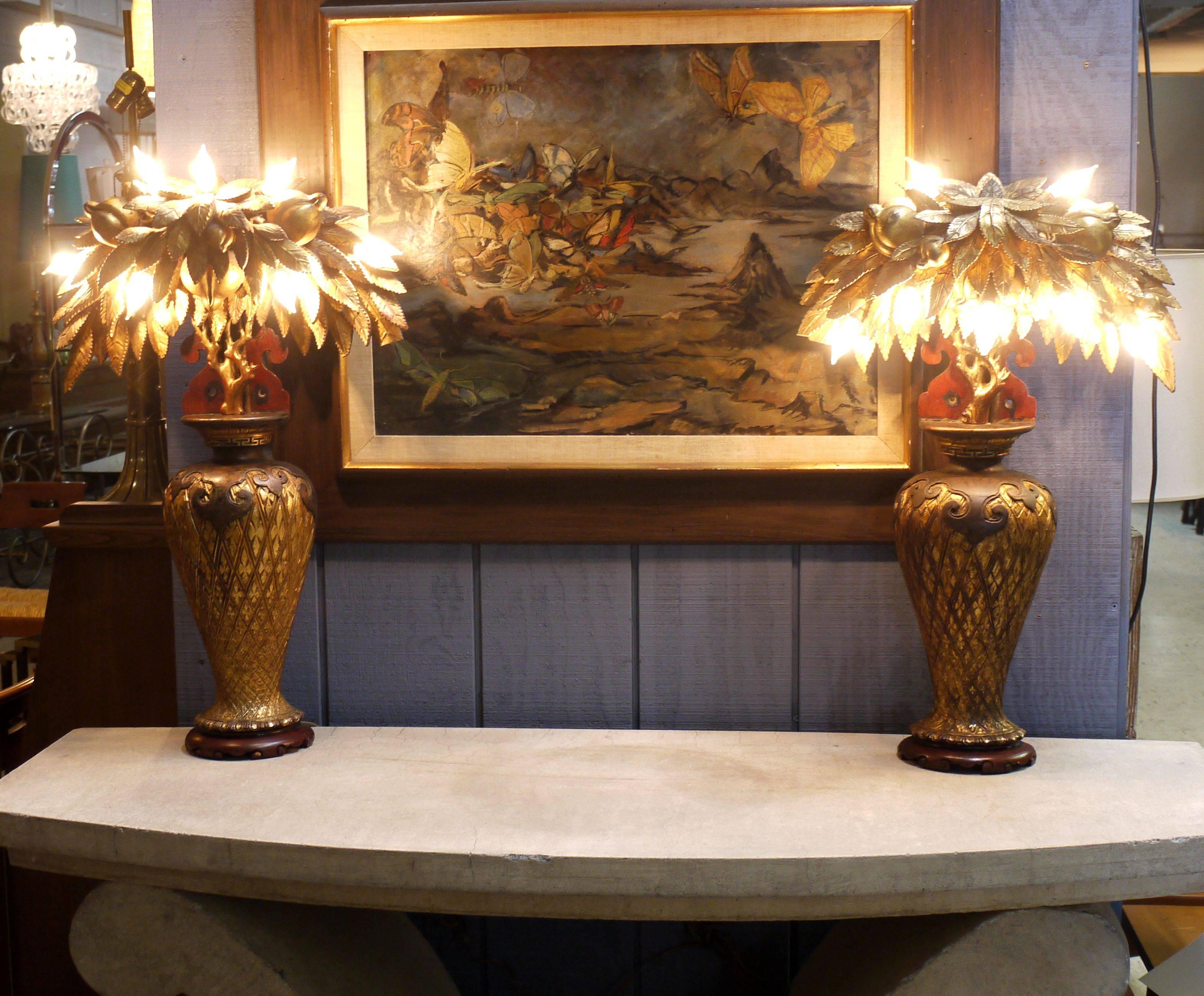 Woodwork Pair of Tony Duquette Style Lamps, circa 1920