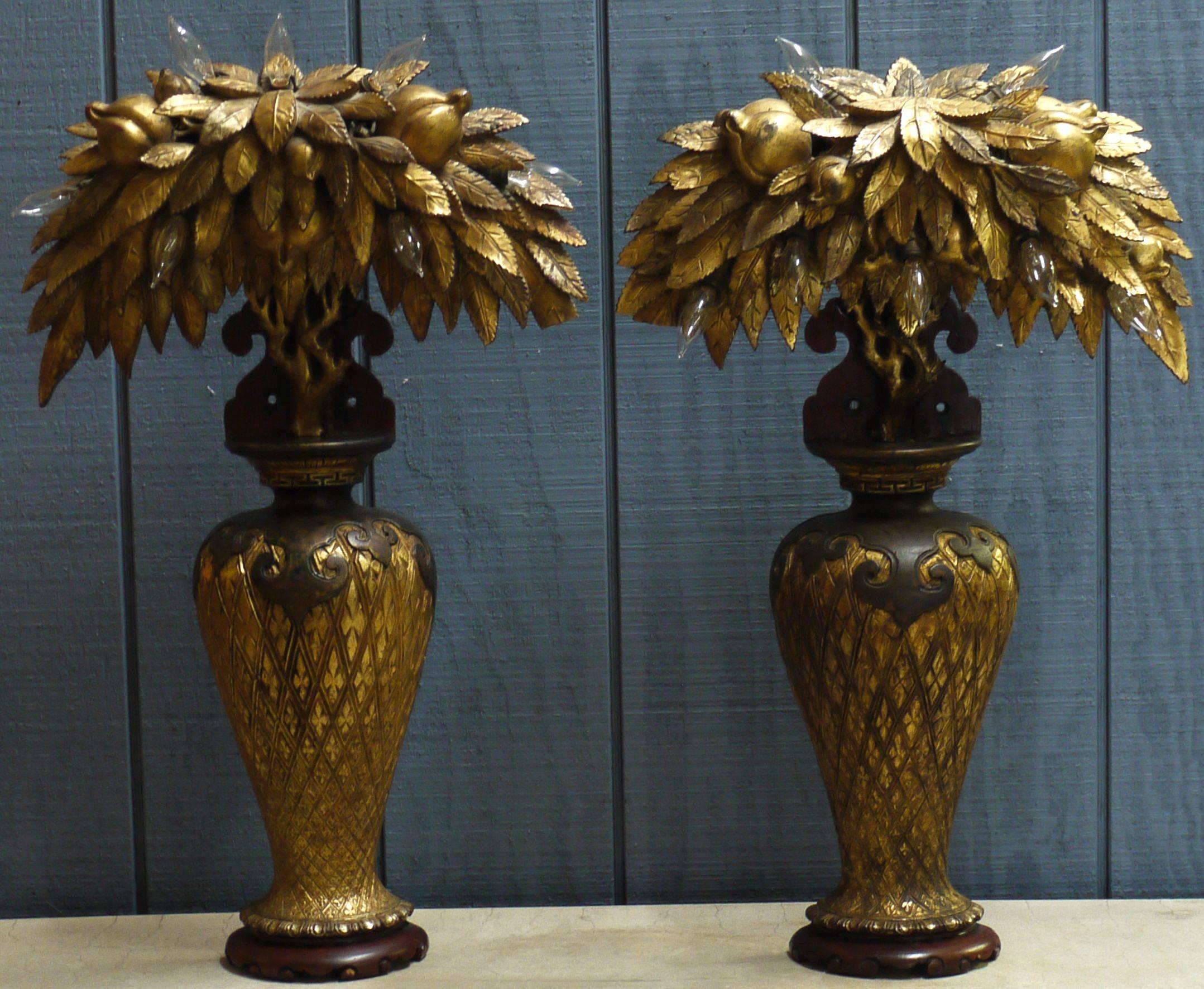Pair of Tony Duquette Style Lamps, circa 1920 In Distressed Condition In Kilmarnock, VA