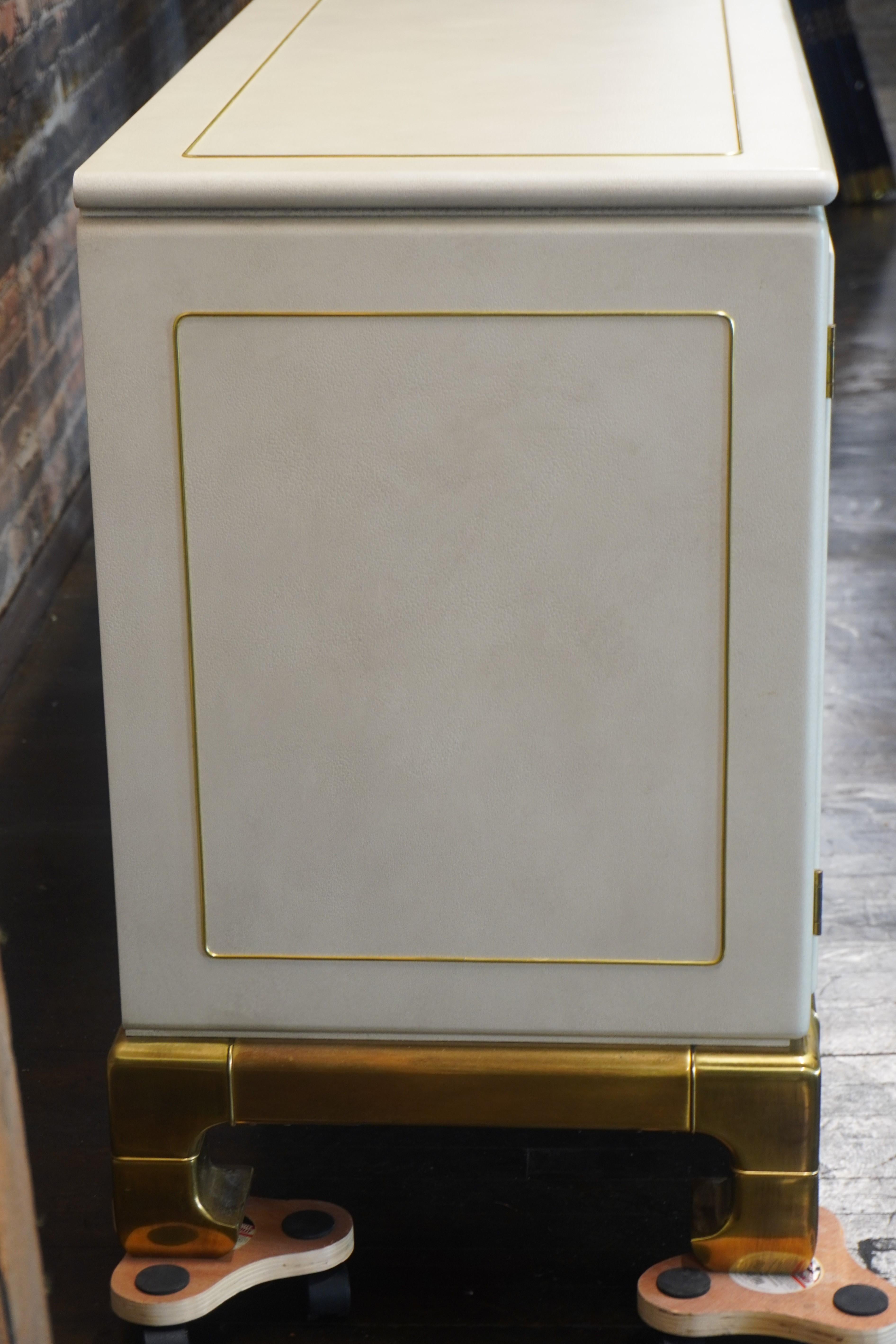American Mid-Century Faux Leather and Brass Buffet Attributed to Mastercraft For Sale