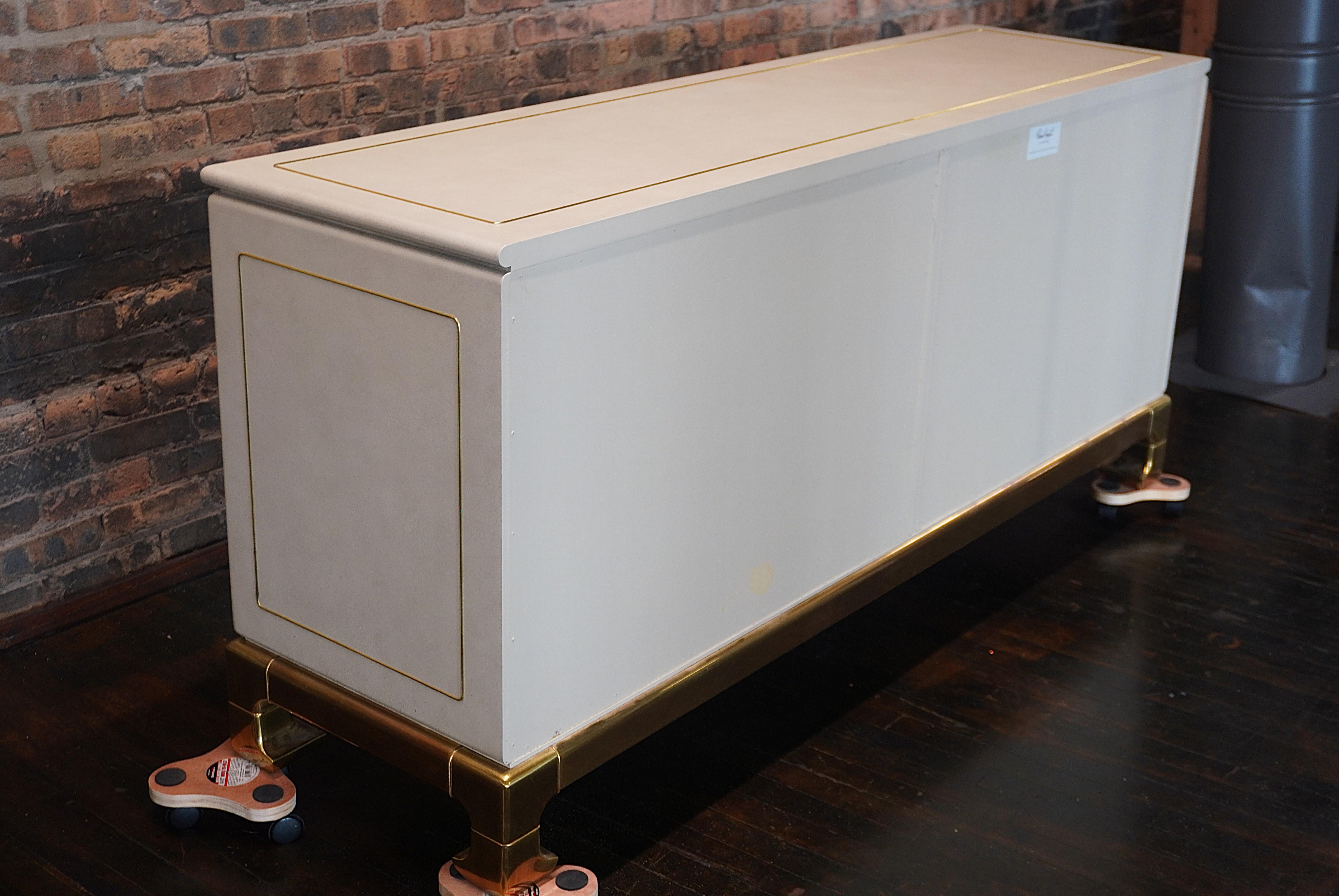 Mid-Century Faux Leather and Brass Buffet Attributed to Mastercraft In Good Condition For Sale In Chicago, IL