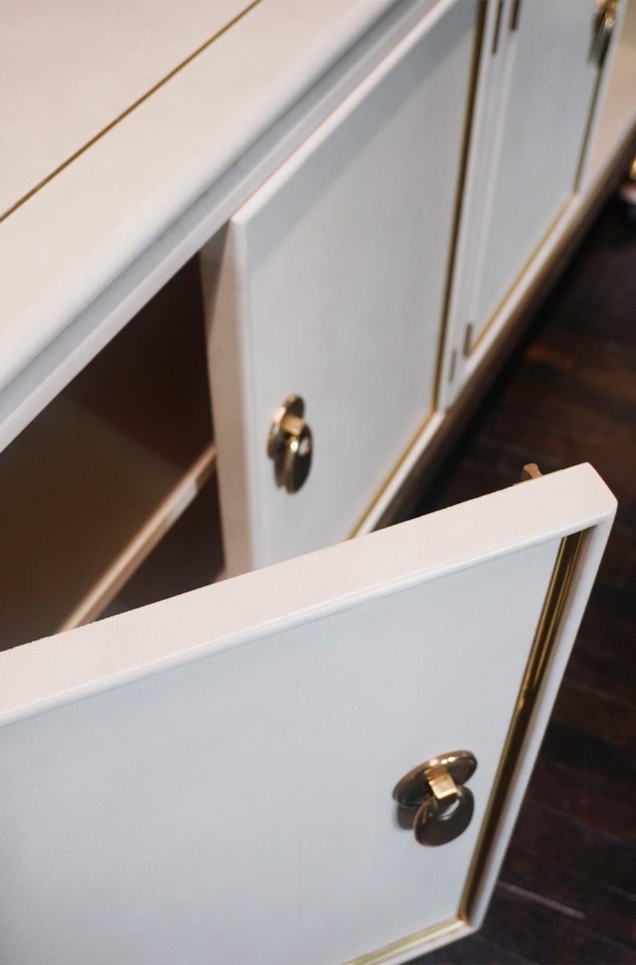 Late 20th Century Mid-Century Faux Leather and Brass Buffet Attributed to Mastercraft For Sale