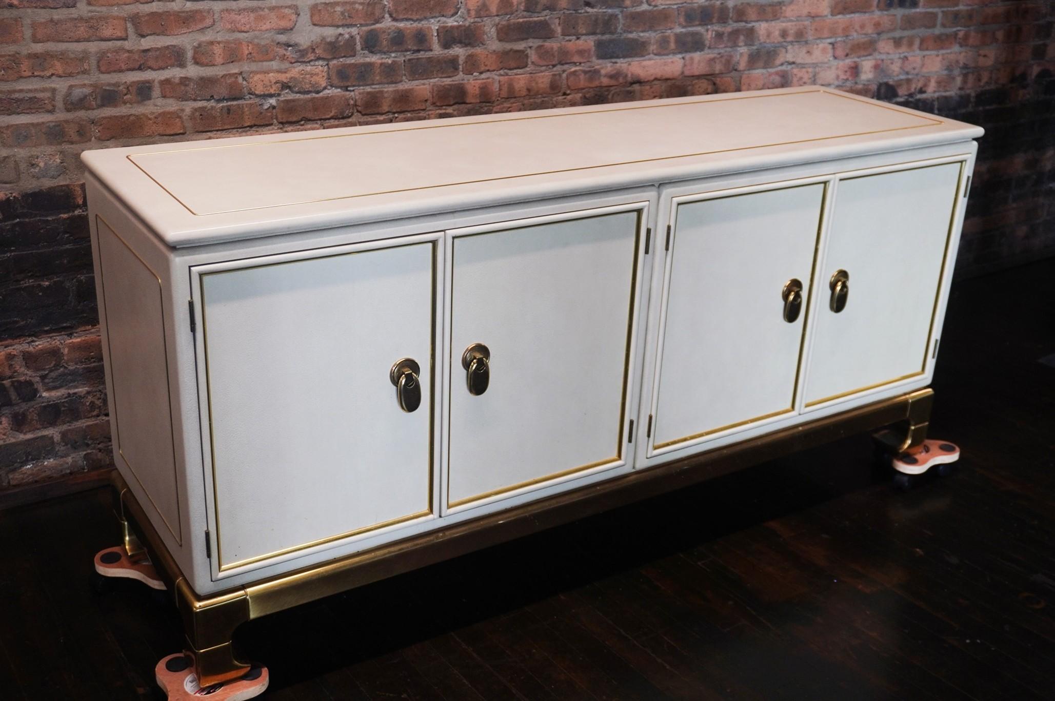 Mid-Century Modern Mid-Century Faux Leather and Brass Buffet Attributed to Mastercraft For Sale