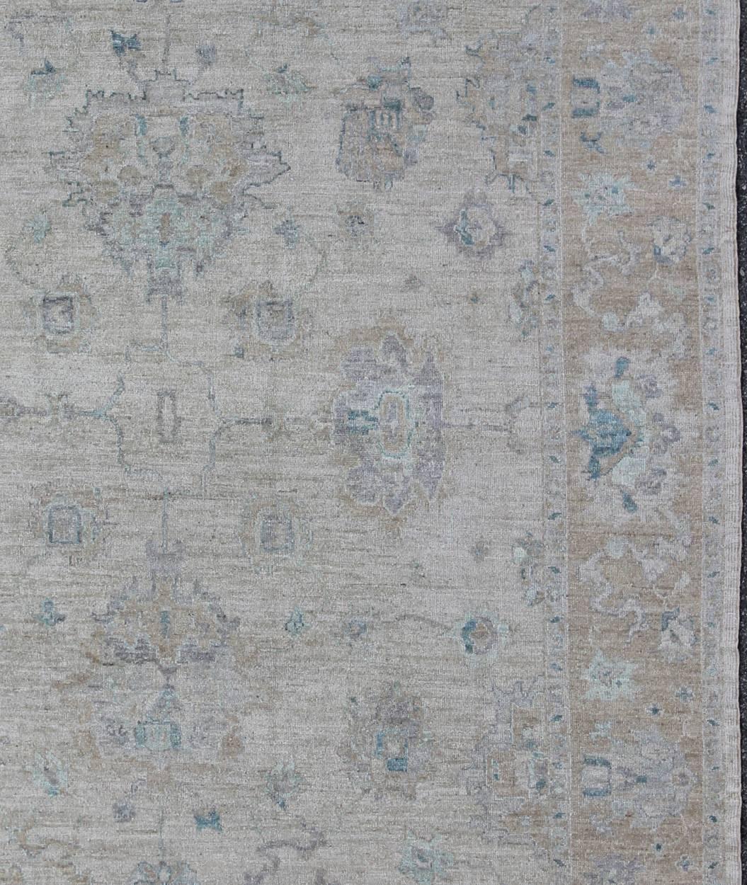 Hand-Knotted Modern Turkish Angora Oushak Rug