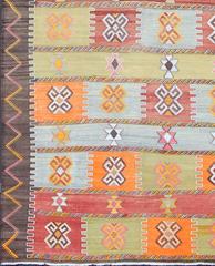 Fine Vintage Sivas Kilim in Light Green, Orange, Light Blue, Red & Black Colors