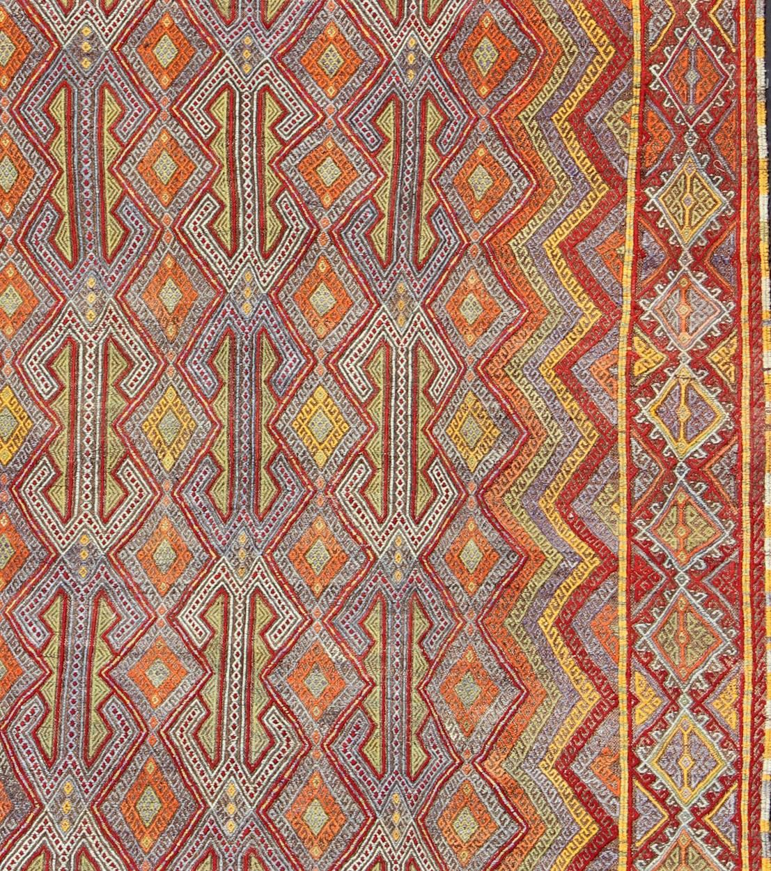 Kilim Large Vintage Turkish Embroidered Jejim in Bright and Colorful Tones For Sale
