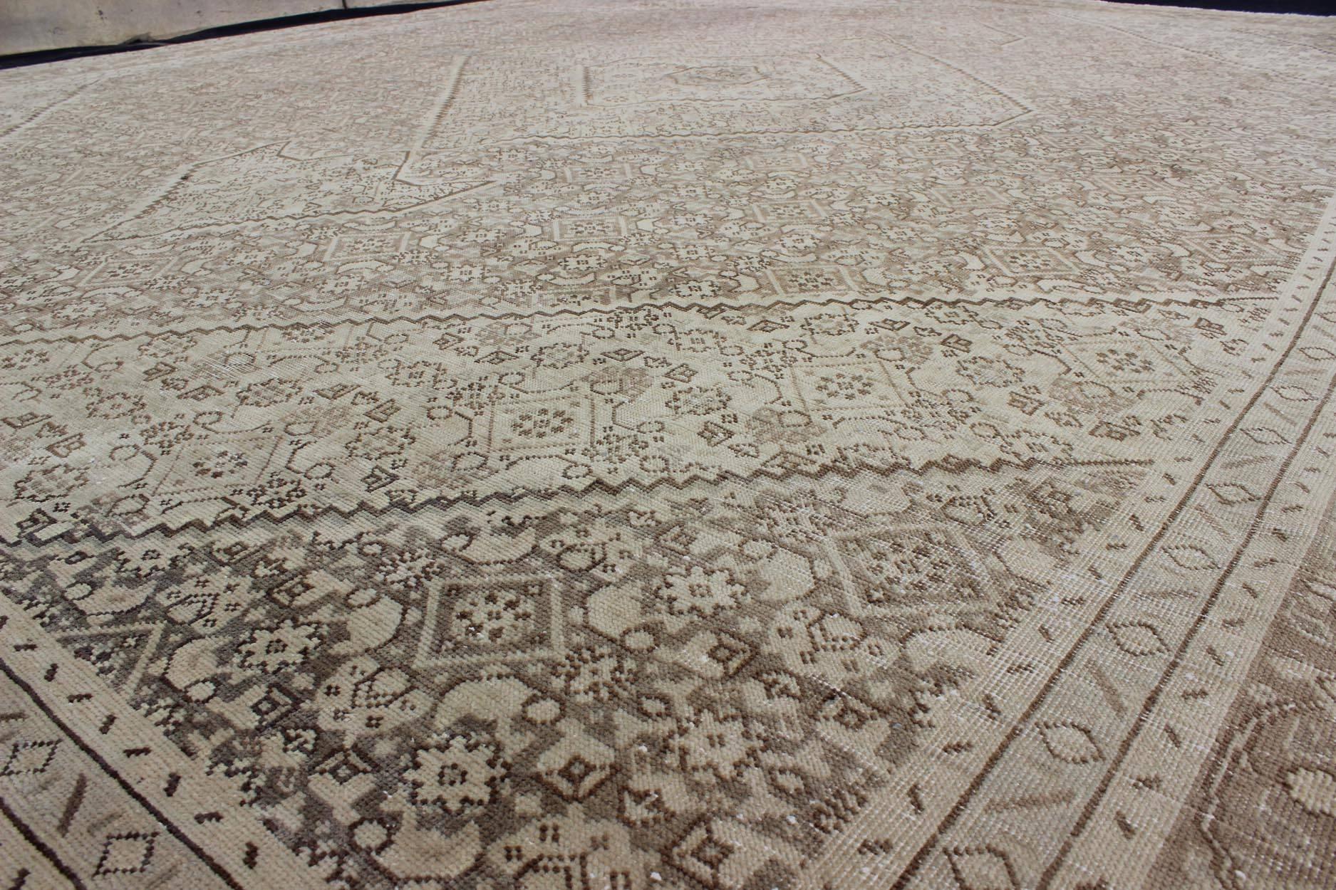 Hand-Knotted Antique Persian Tabriz Rug with Medallion in Brown, Tan, Taupe and Neutrals
