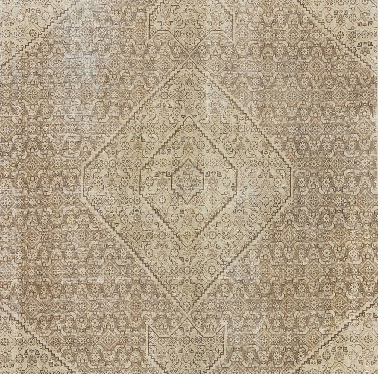Turkish Antique Persian Tabriz Rug with Medallion in Brown, Tan, Taupe and Neutrals