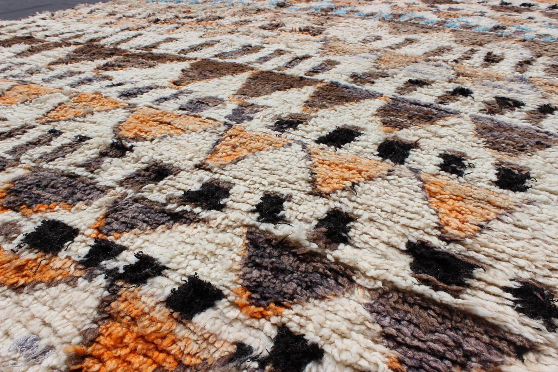 Hand-Knotted Vintage Moroccan Azilal Rug in Natural Creams, Browns and Muted Orange For Sale