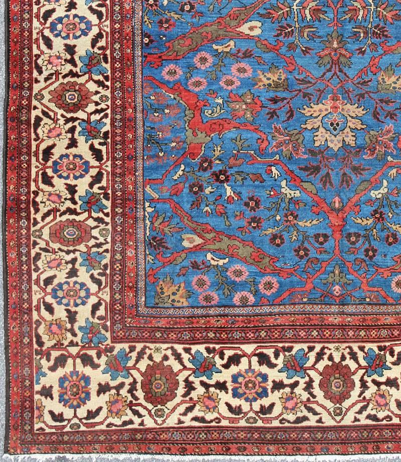 Amazing antique Persian Sultanabad rug in a unique Persian blue background. Keivan Woven Arts / rug / N15-0309, country of origin / type: Iran / Sultanabad, circa 1880. 
Measures: 11' x 15'7.
This amazingly delightful antique Sultanabad/Ziegler rug