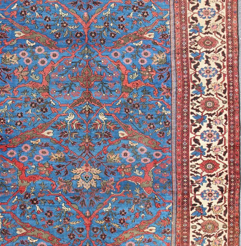 Hand-Knotted Amazing Antique Persian Sultanabad Rug in a Unique Persian Blue Background For Sale