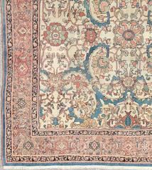 Antique Persian Sultanabad Rug in Ivory Background, Blue, Salmon & Multi Colors