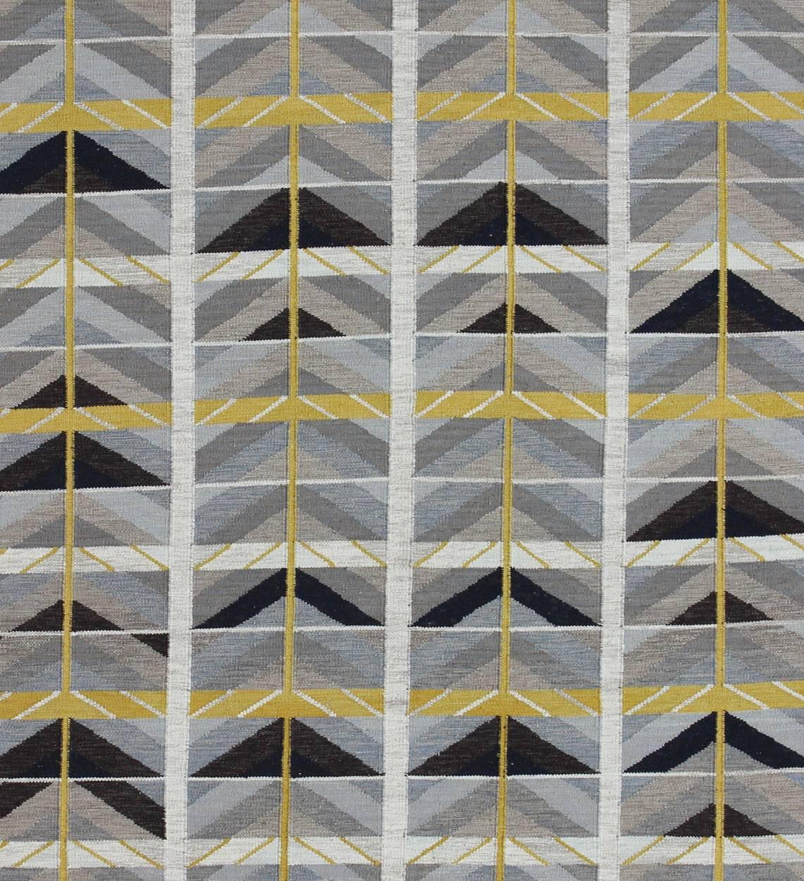 Scandinavian Modern Modern Swedish Rug in Gold, Gray and Black by Keivan Woven Arts  9'4 x 11'5 For Sale