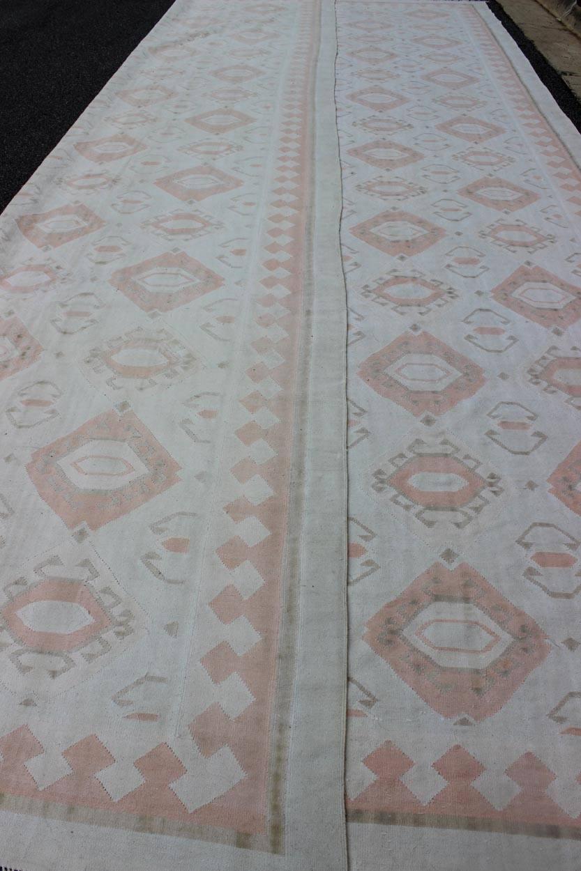 Large Vintage Cotton Dhurrie with Pastel Colors In Good Condition For Sale In Atlanta, GA