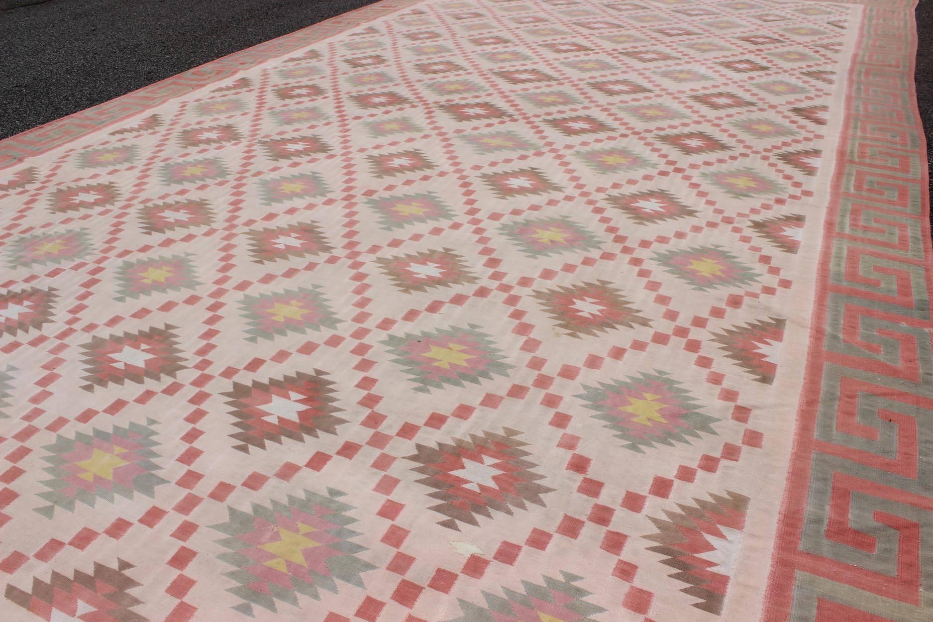 Kilim Large Vintage Indian Designer Cotton Dhurrie  10'6 x 19'4 For Sale