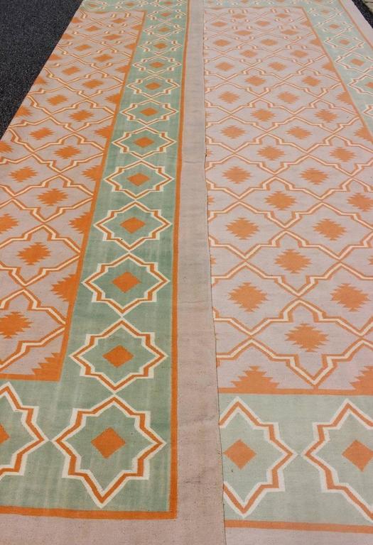 Large Vintage Cotton Dhurrie Designer Rug 11'6 x 14'6 For Sale at 1stDibs