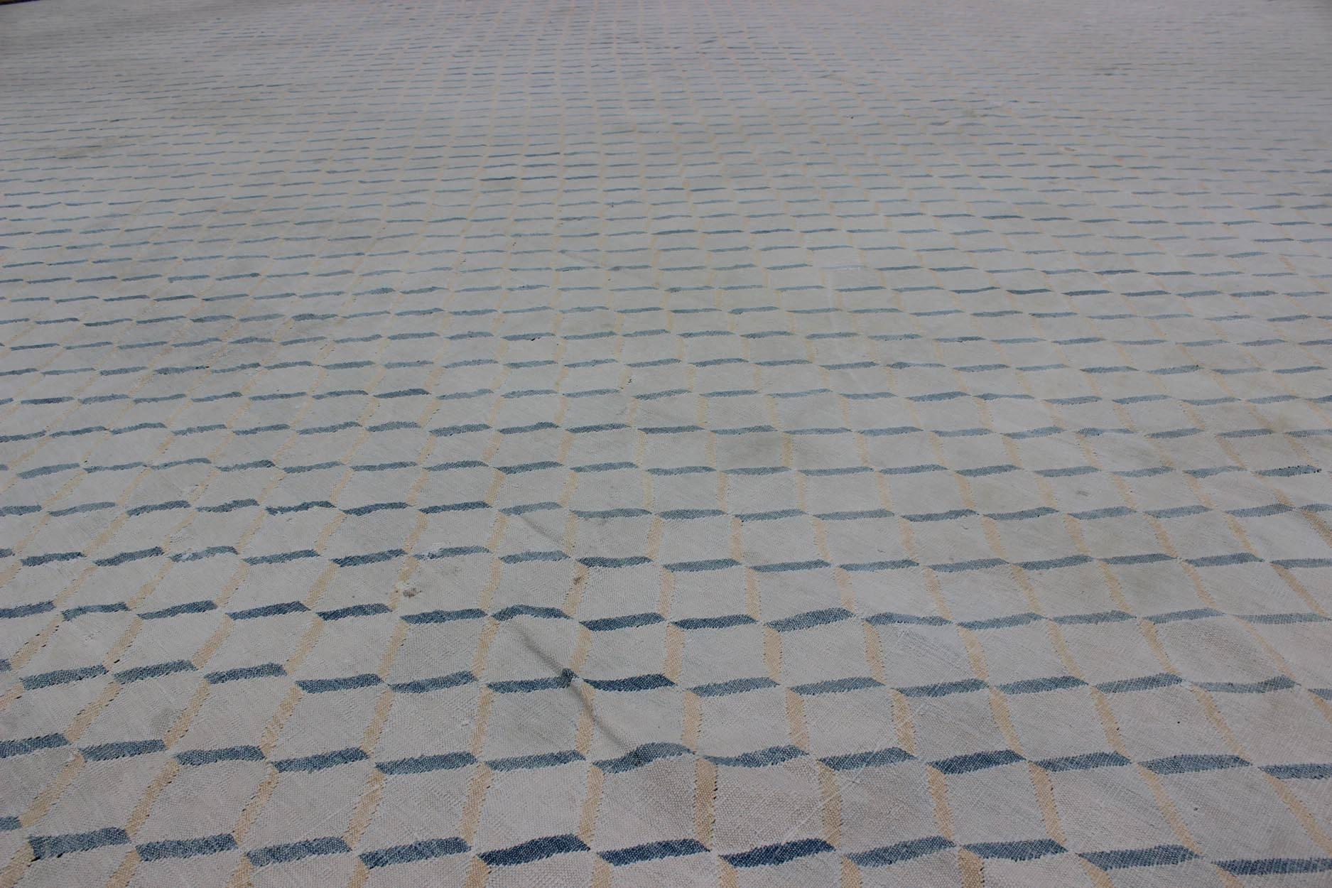 Tessuto a mano Dhurrie quadrato oversize in cotone in vendita