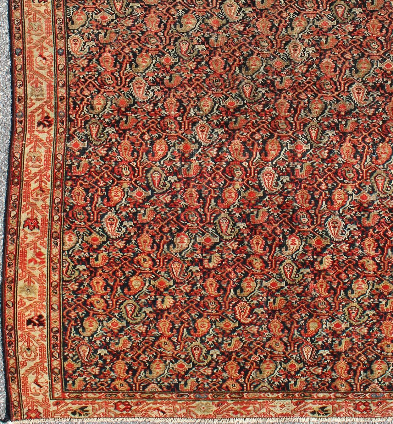 Antique Persian Finely Woven Mishan Malayer Rug rug/J10-0101, country of origin / type: Iran / Mishan Malayer, circa 1880

This amazing, antique Mishan Malayer finely woven Persian rug was handwoven around the fourth quarter of the 19th century and