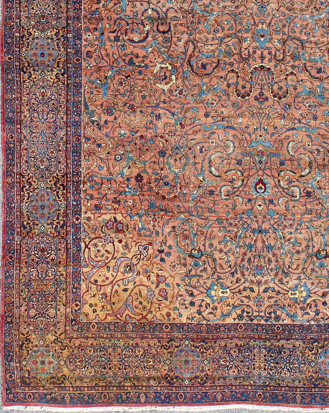 Classic Antique Lavar Kerman Large Persian Rug with amazing intricacy. rug / S12-0903, Traditional Persian Large Rug. 

This magnificent antique Lavar Kerman carpet is an stunning achievement of Persian classical craftsmanship and design from
