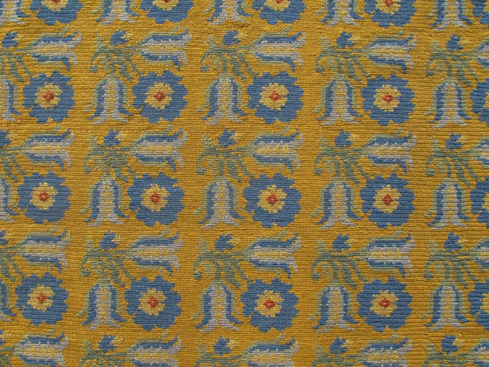 Hand-Knotted Long Antique Greek Needlepoint Runner with a unique Floral Design in Yellow  For Sale